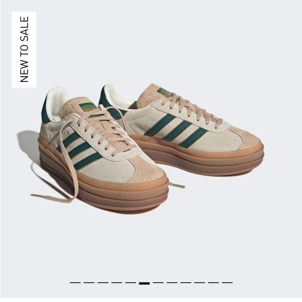 Adidas Gazelle bold Sneakers with Teal and Tan Accents 7.5